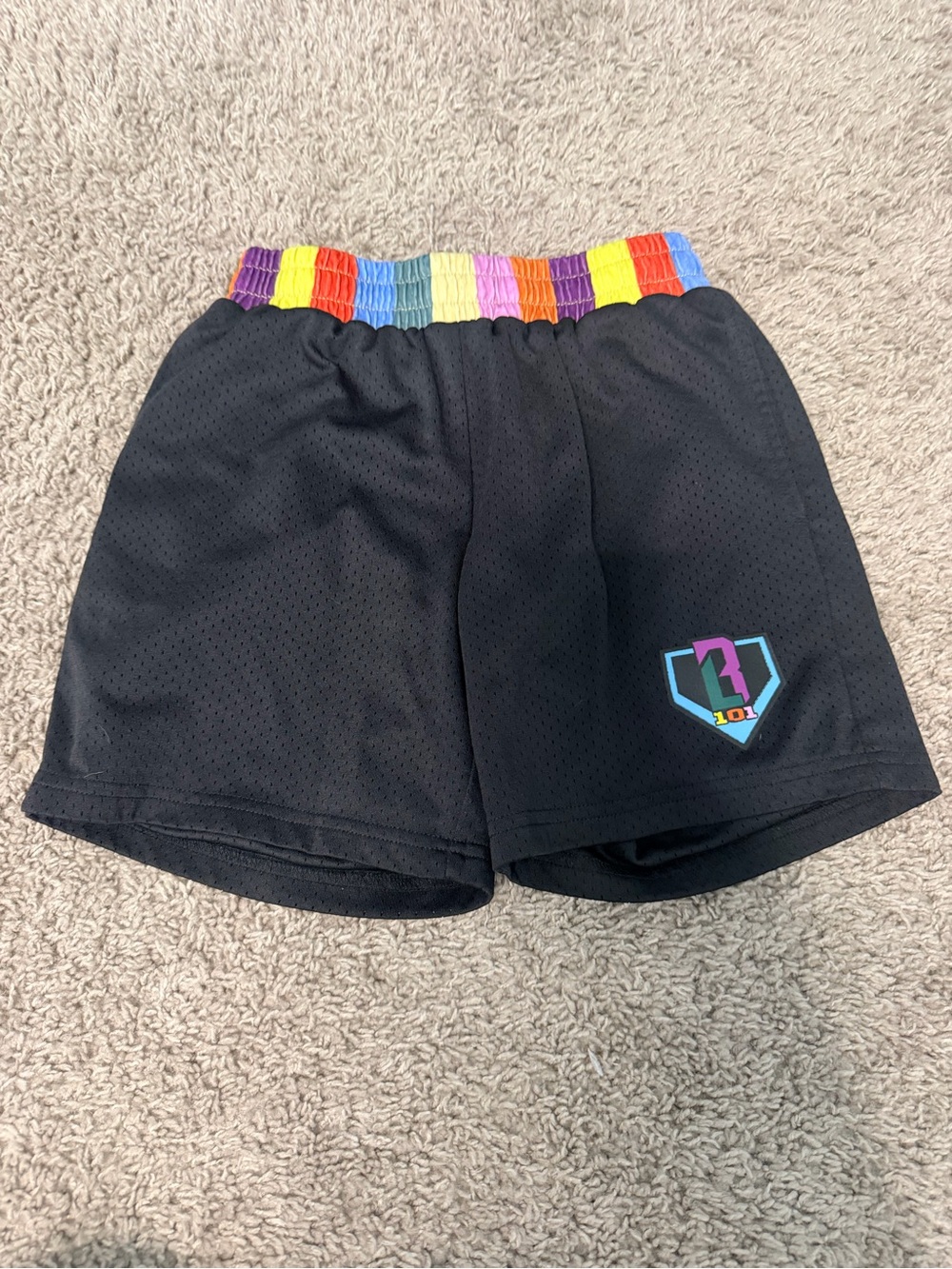 Black Kids Athletic Shorts with Rainbow Stretch Waistband